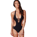 Europa sexy mulheres swimwear beachwear pendurado no pescoço preto sem forro biquini swimwear